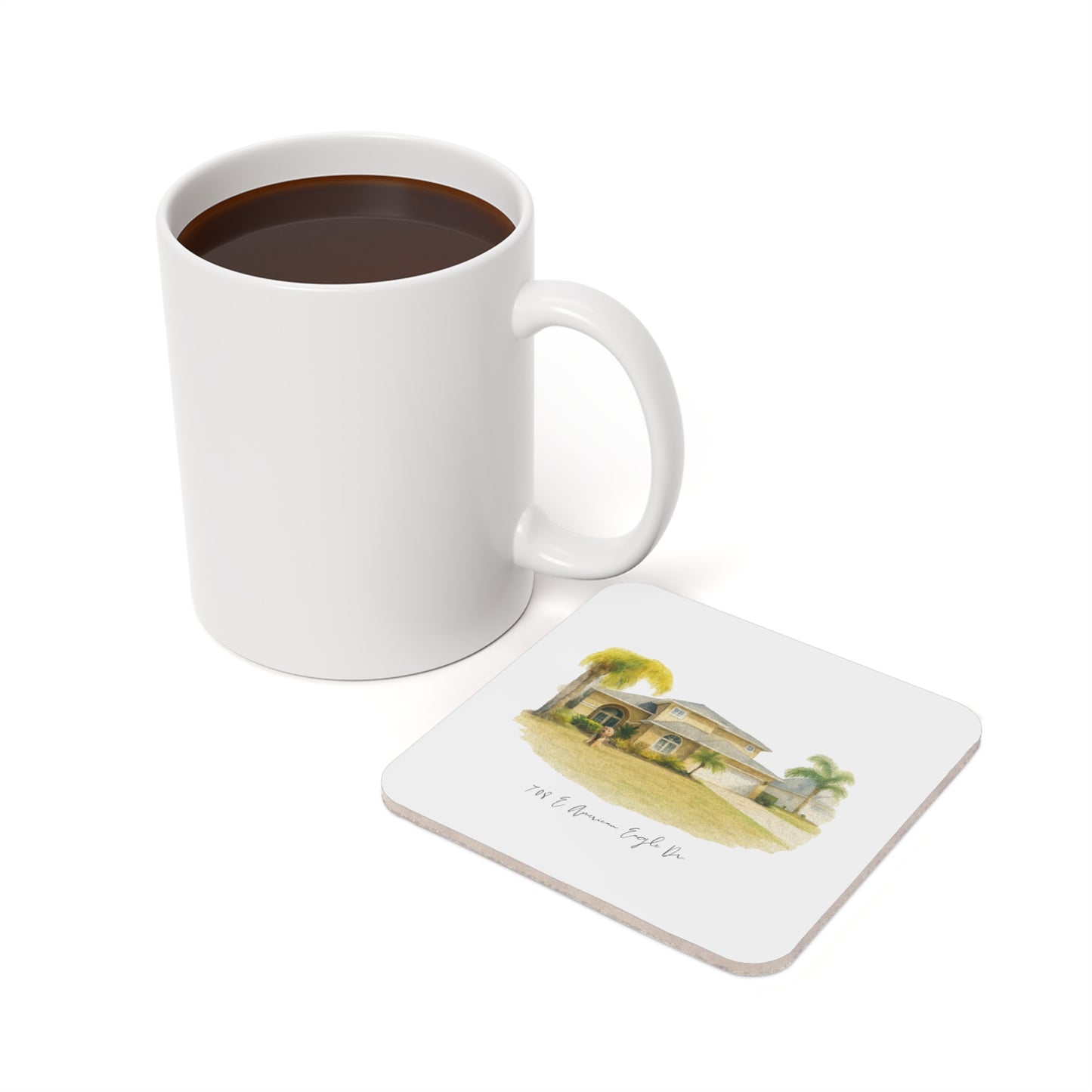 Personalized Home Portrait Cork Back Coaster, Custom Housewarming Gift, Kitchen Decor, Unique Coaster Set, Housewarming Present