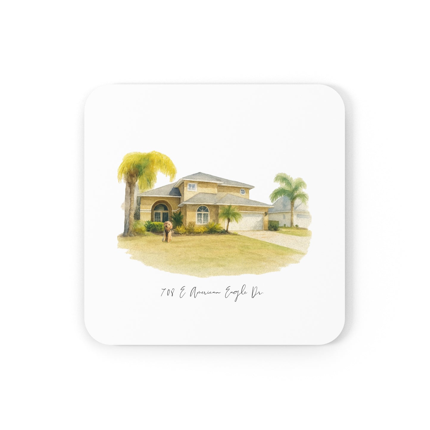 Personalized Home Portrait Cork Back Coaster, Custom Housewarming Gift, Kitchen Decor, Unique Coaster Set, Housewarming Present