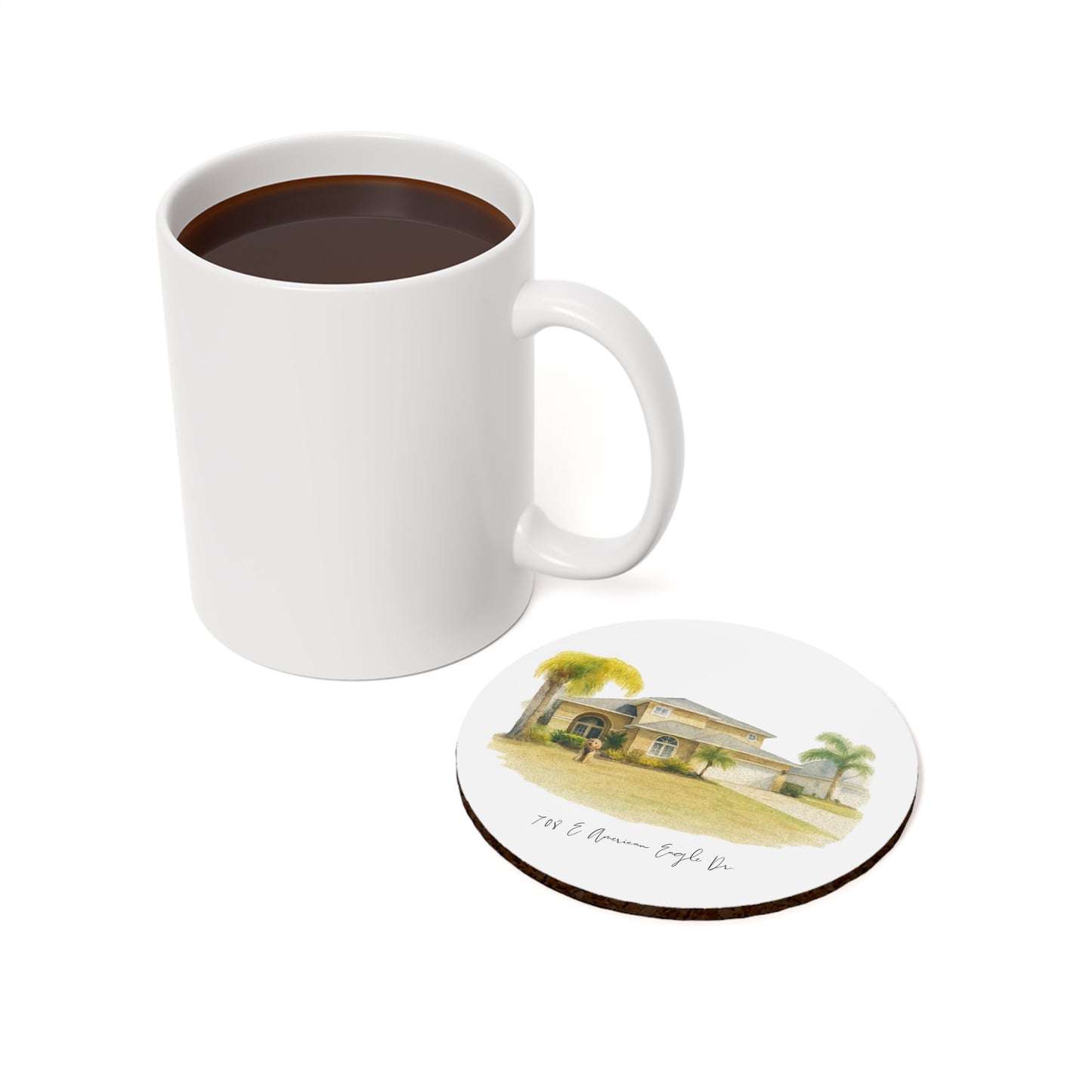Personalized Home Portrait Cork Back Coaster, Custom Housewarming Gift, Kitchen Decor, Unique Coaster Set, Housewarming Present